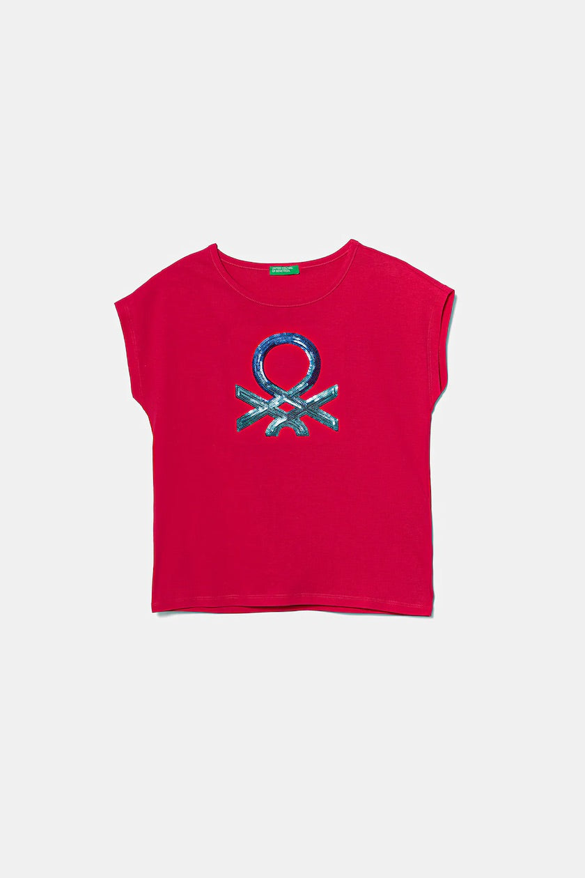 JUNIOR GIRL SEQUIN GLITTER LOGO T-SHIRT
