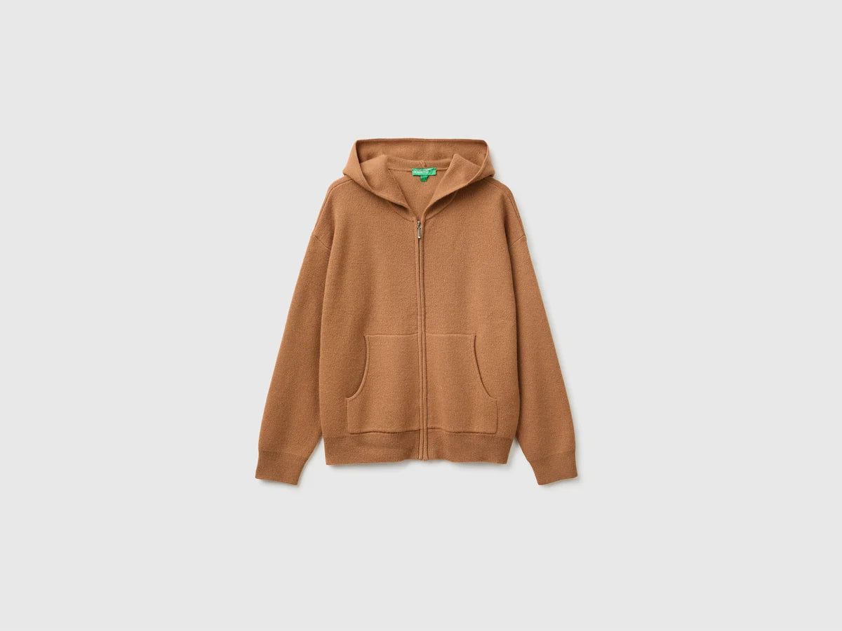 ZIP-UP HOODED JUMPER IN A WOOL AND CASHMERE BLEND