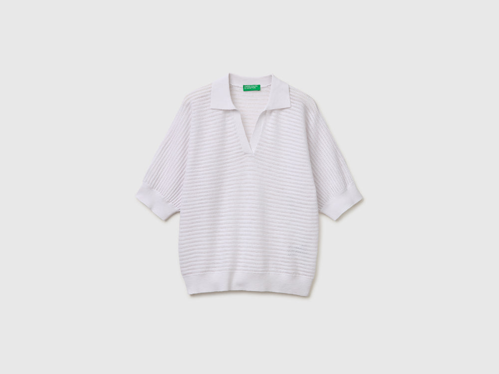 Perforated polo shirt in linen blend