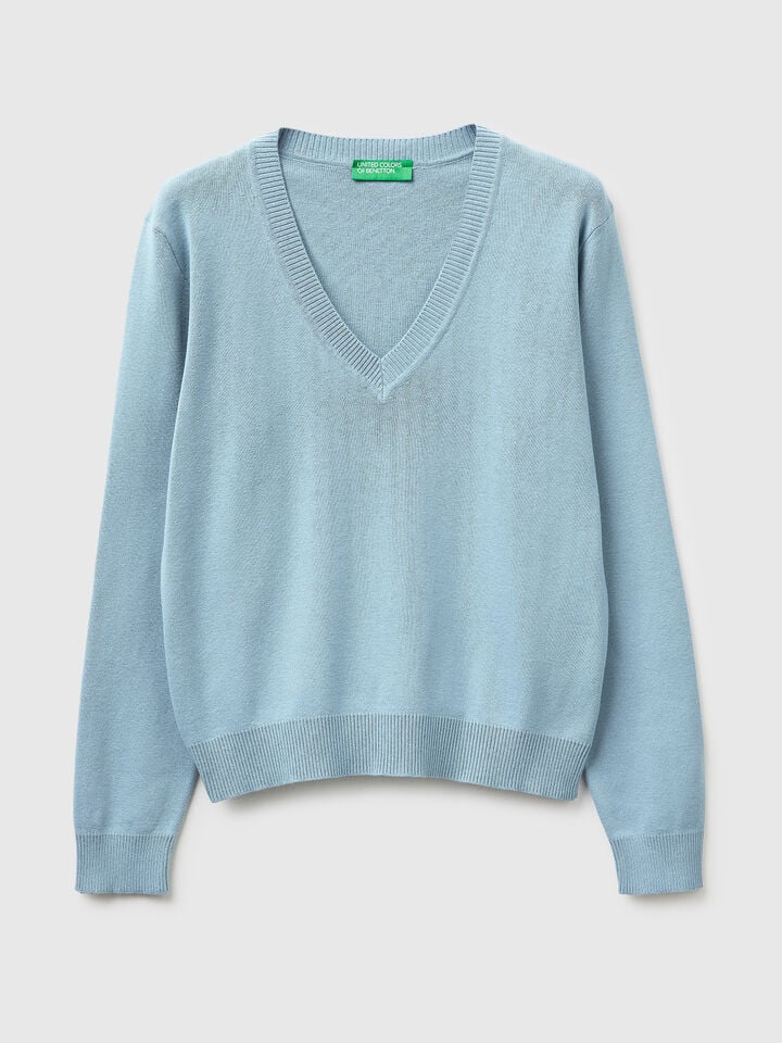 V-neck sweater in tricot cotton