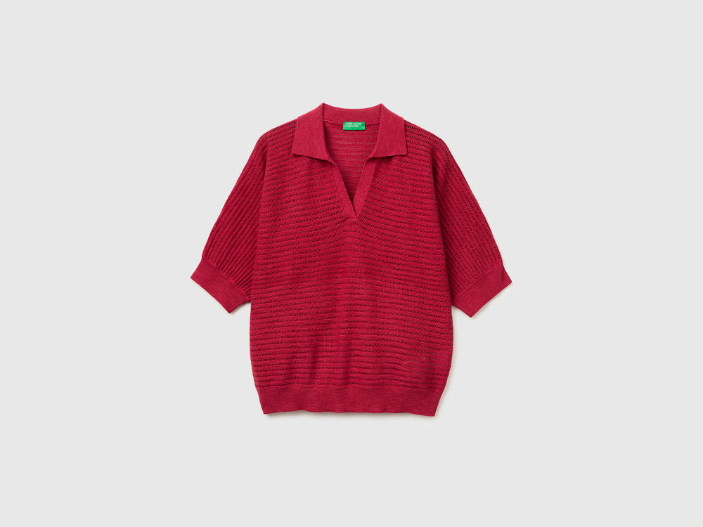 Perforated polo shirt in linen blend