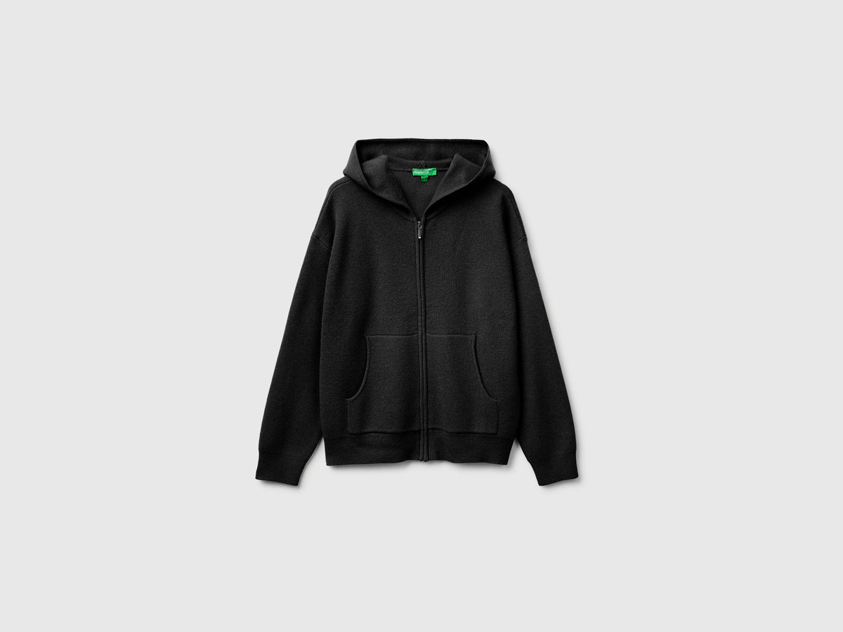 Zip-up hooded jumper in a wool and cashmere blend