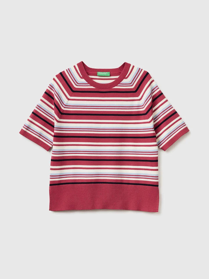 Striped short-sleeved sweater