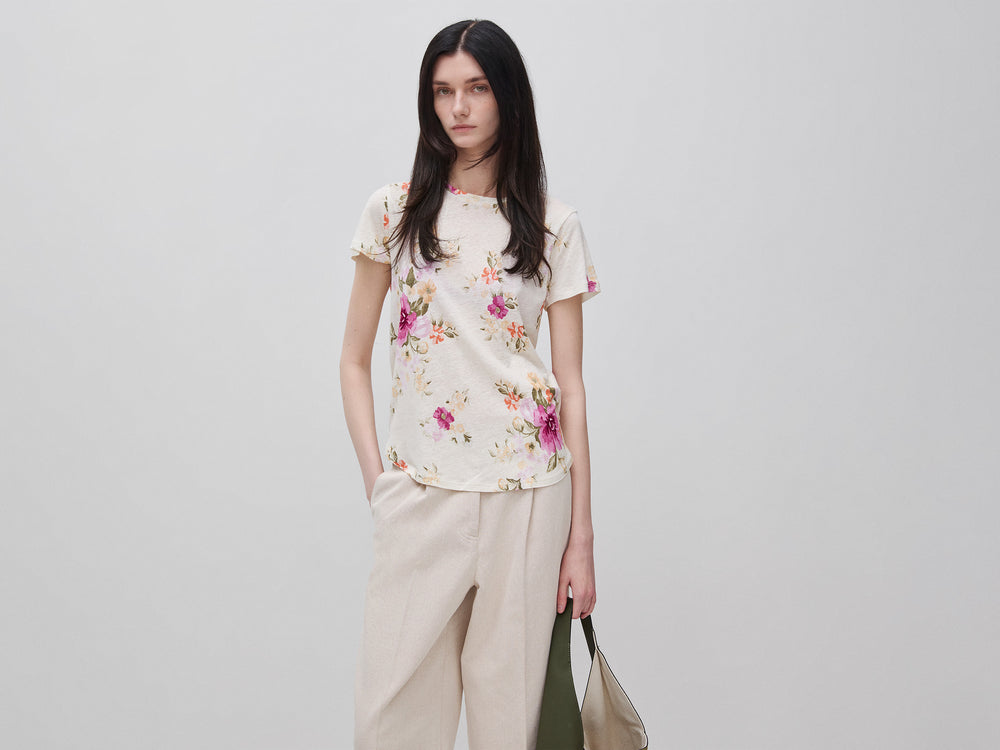 Floral linen blend T-shirt