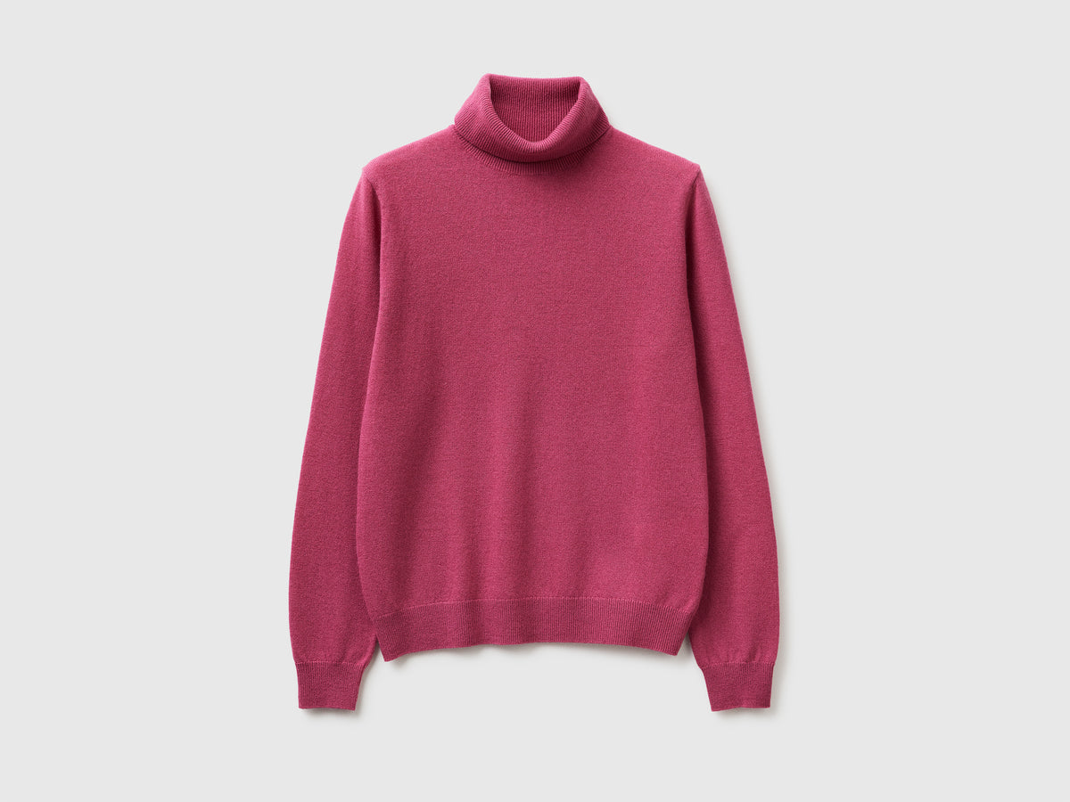 Plum turtleneck in pure Merino wool