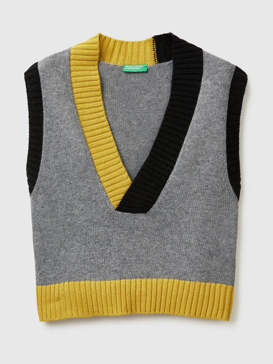COLOUR BLOCK KNIT WAISTCOAT