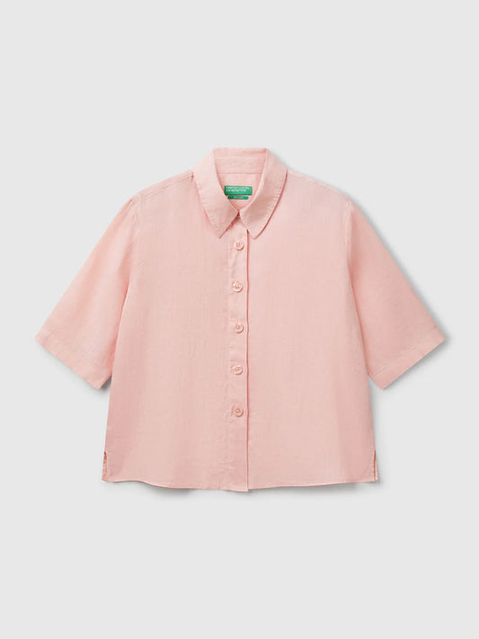 LADIES SHORT SLEEVE PURE LINEN SHIRT
