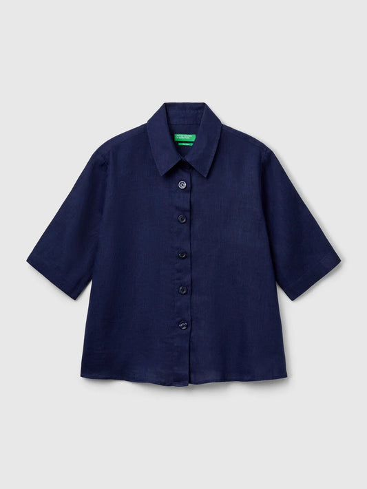 Pure linen short sleeve blouse