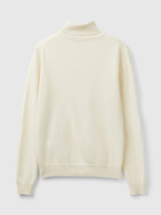 CREAM TURTLENECK SWEATER IN PURE MERINO WOOL