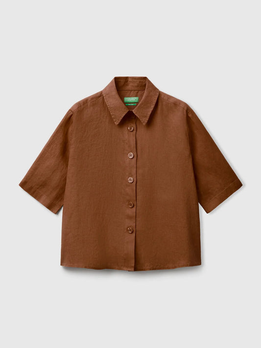 LADIES SHORT SLEEVE PURE LINEN SHIRT