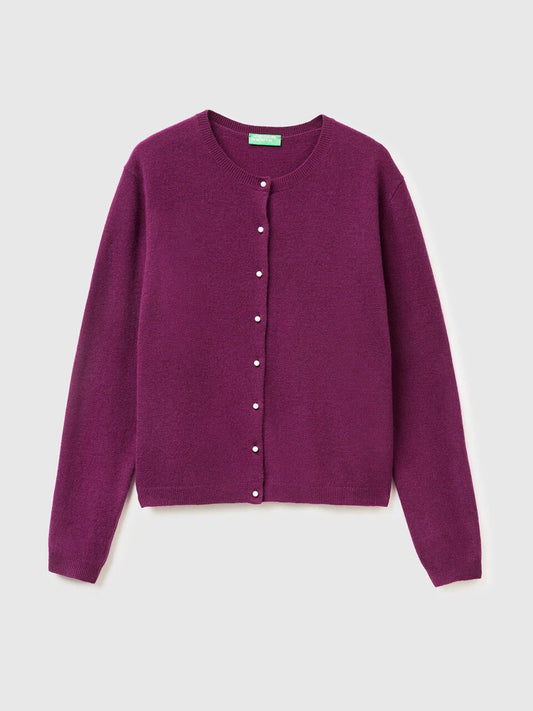 PURPLE CARDIGAN IN PURE MERINO WOOL