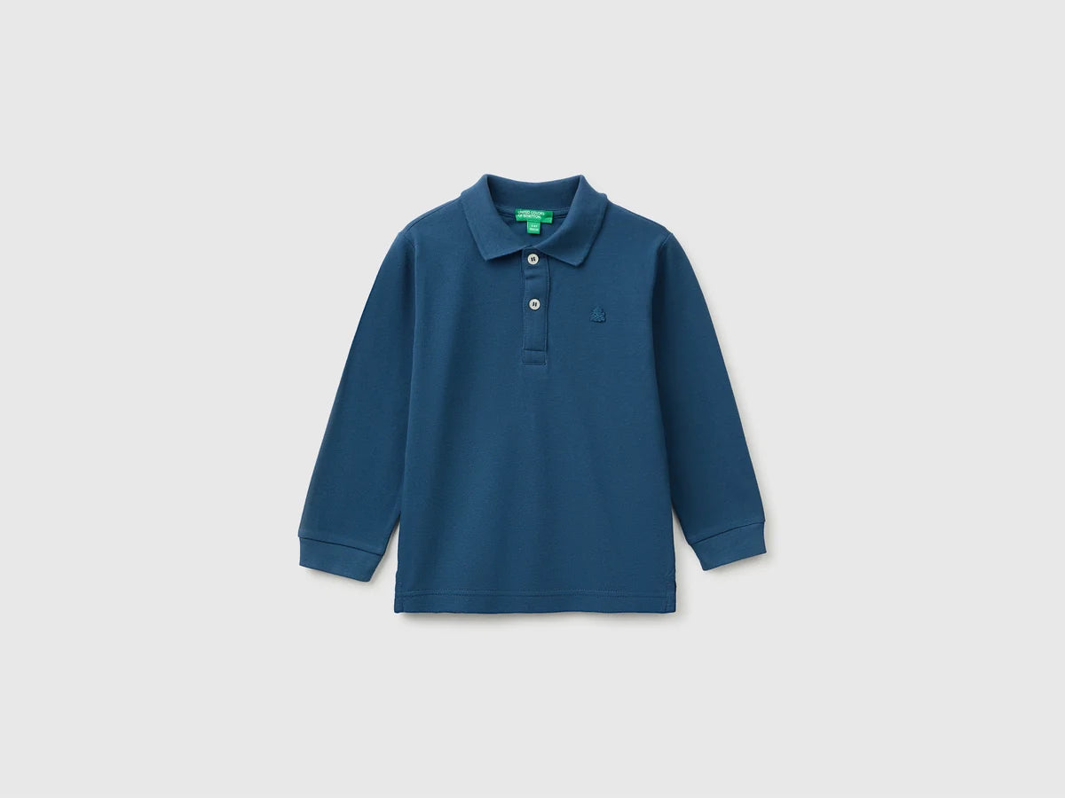 Long sleeve organic cotton polo shirt
