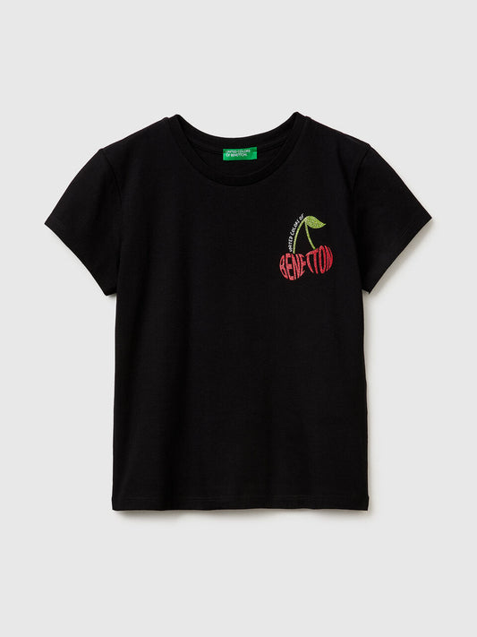 Cotton T-shirt with glitter logo
