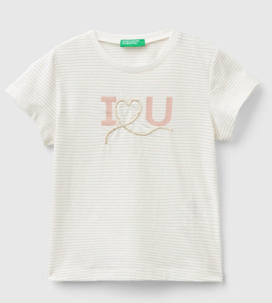 Kid girls cotton striped T-shirt with embroidered detail