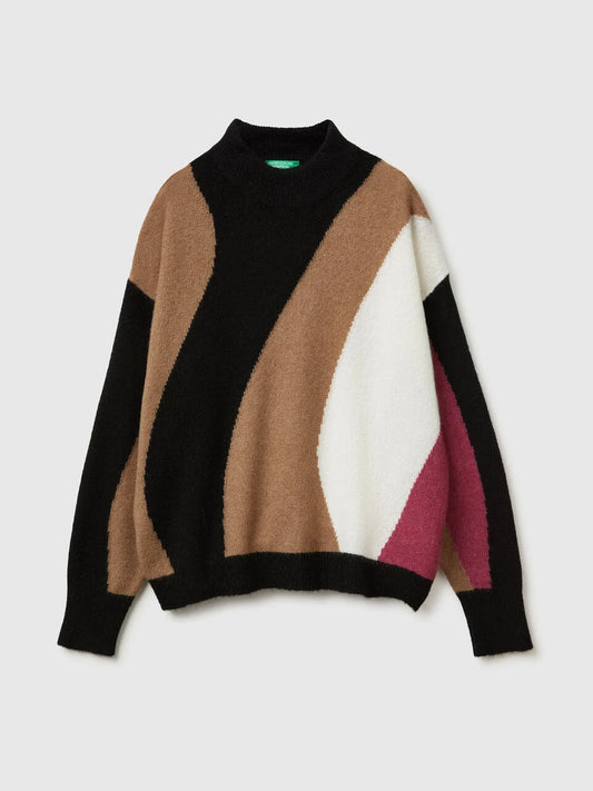 WOOL BLEND JUMPER WITH PATTERN INLAY