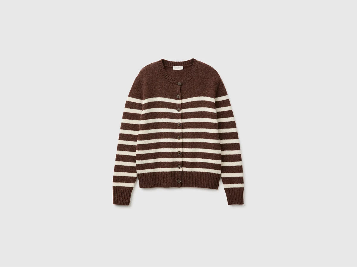 100% SHETLAND WOOL STRIPPED CARDIGAN