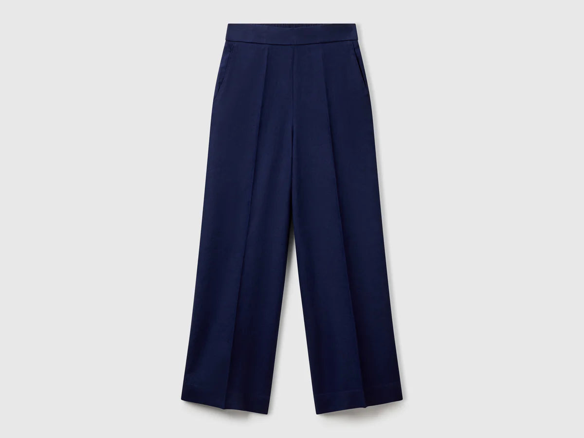100% LINEN FULL LENGTH WIDE TROUSERS