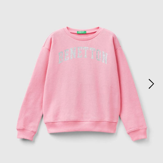 Junior Girls Pink Cotton Sweatshirt with Glitter Logo