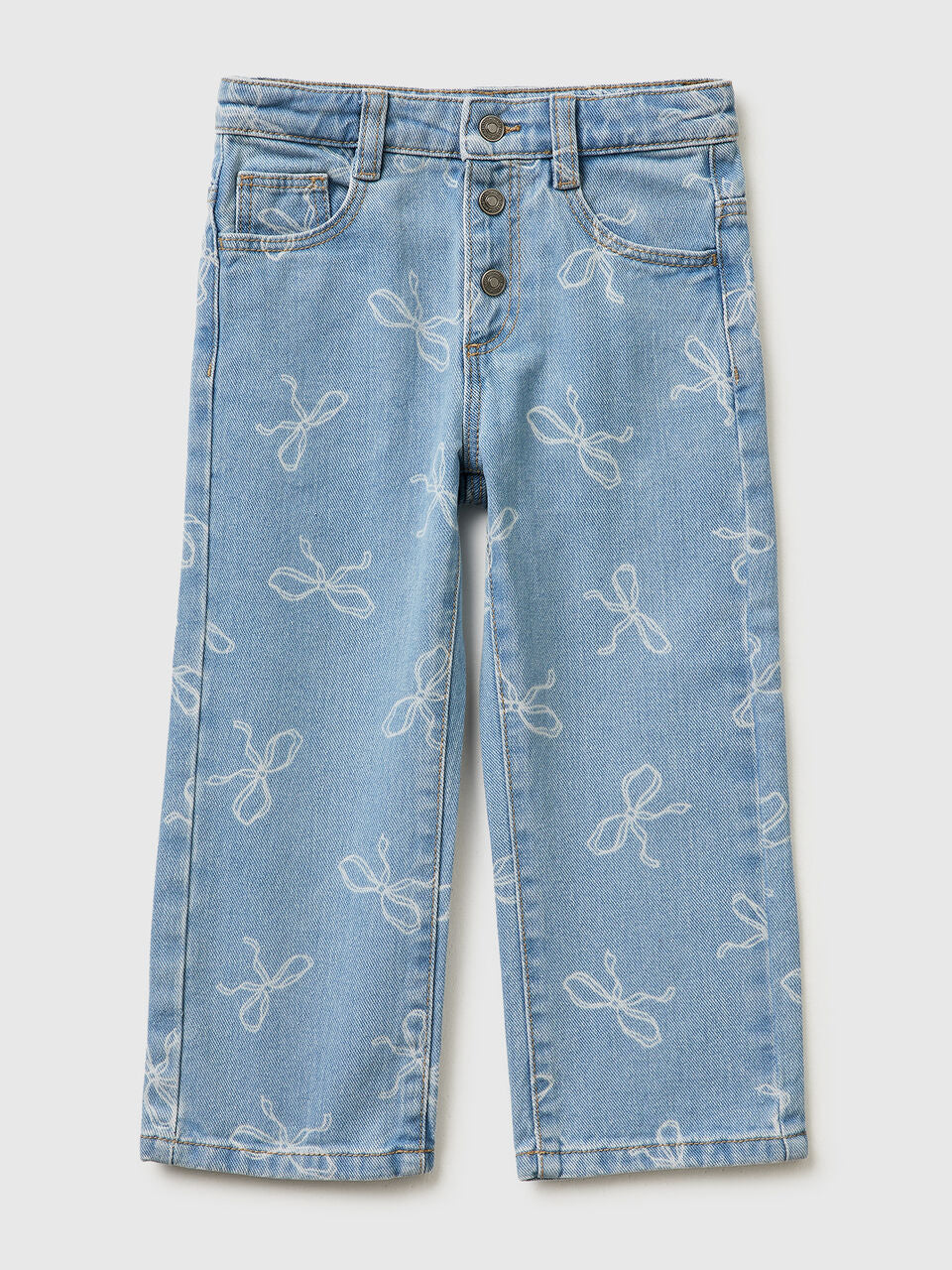 Printed bow detail soft denim jeans