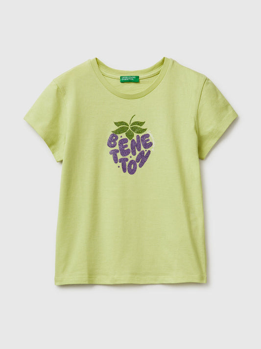 Cotton T-shirt with glitter detail