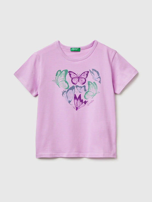 Cotton T-shirt with glitter detail