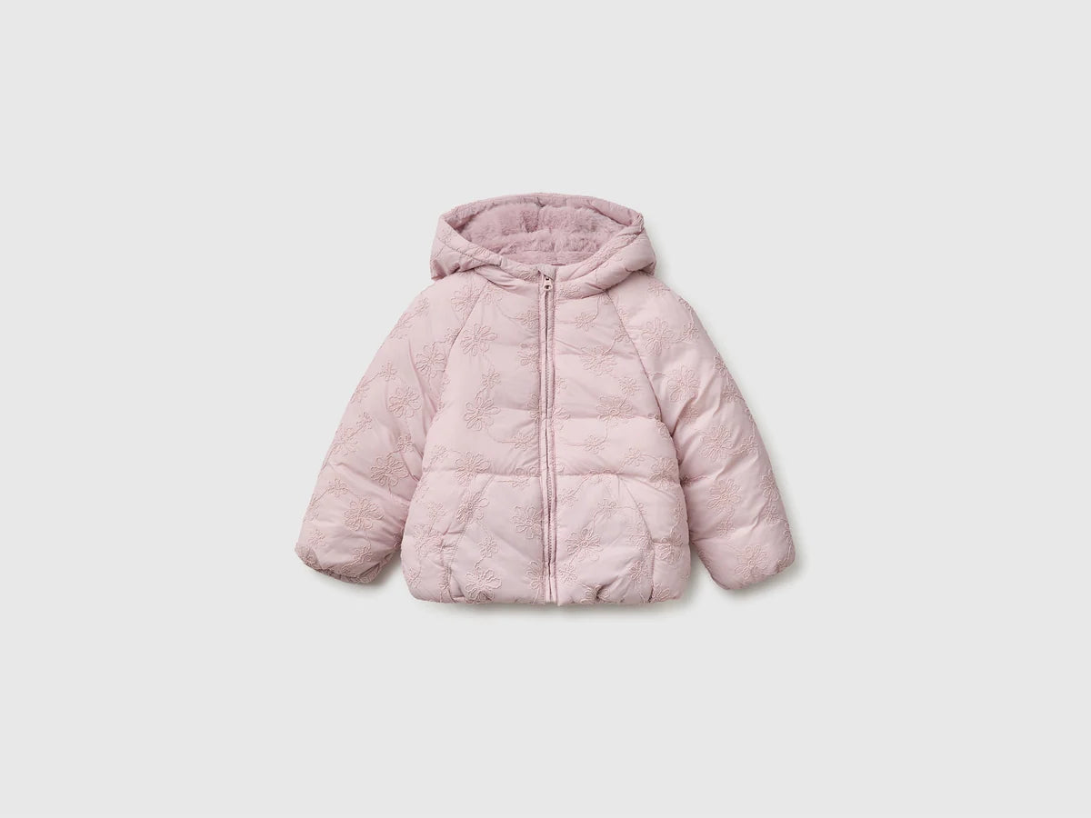 DOWN JACKET WITH FLORAL EMBROIDERY AND HOOD