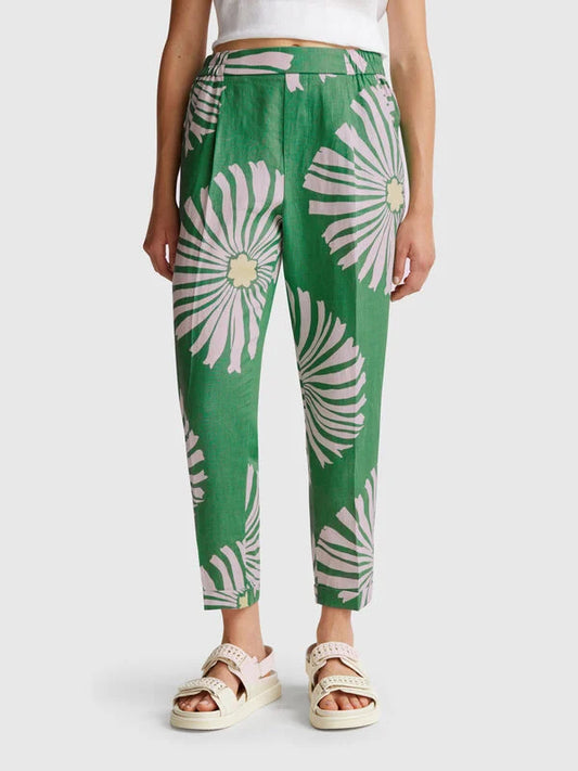 LADIES PRINTED LINEN TROUSERS