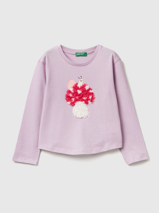 T-SHIRT WITH PETAL EFFECT APPLIQUE