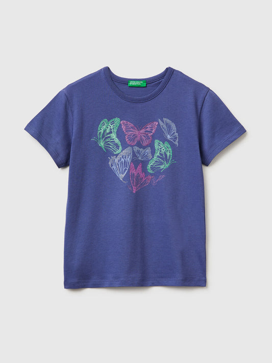 Cotton T-shirt with glitter detail