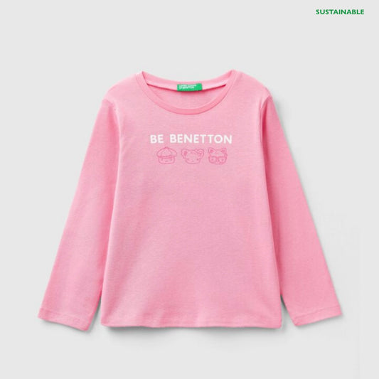 Toddler Girl Long Sleeve Pink T-Shirt with Glittery Print