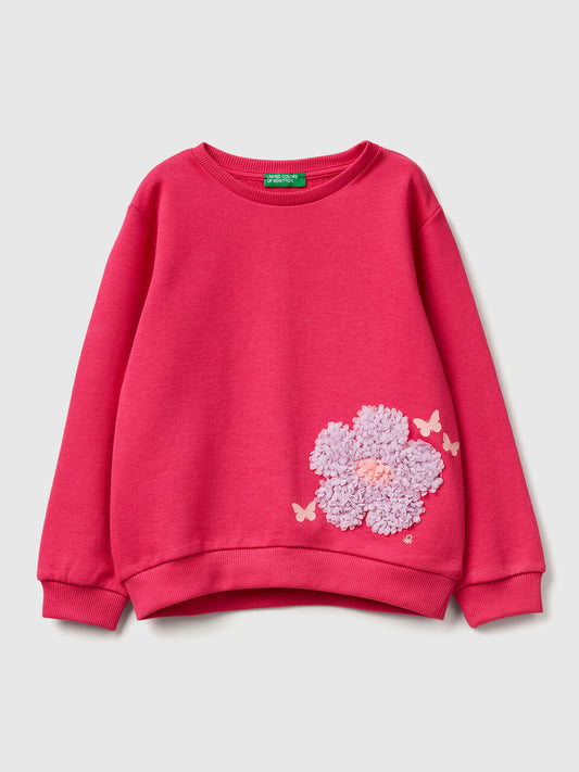 SWEATSHIRT WITH PETAL LOOK APPLIQUE