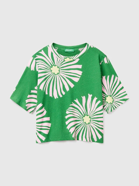 LADIES PRINTED TSHIRT IN LINEN BLEND