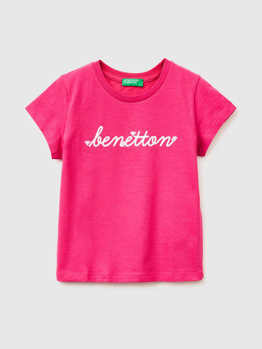 COTTON T-SHIRT GLITTER DETAIL