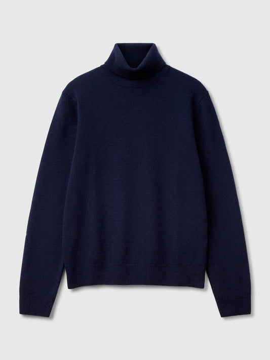 DARK BLUE TURTLENECK IN PURE MERINO WOOL
