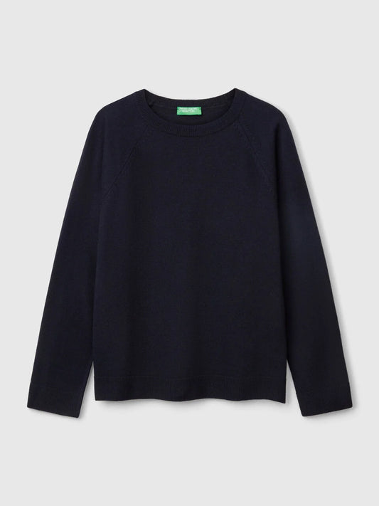 MIDNIGHT BLUE CREW NECK SWEATER IN CASHMERE AND WOOL BLEND