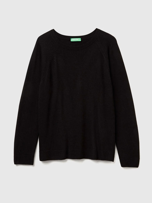 BLACK CREW NECK SWEATER IN CASHMERE AND WOOL BLEND