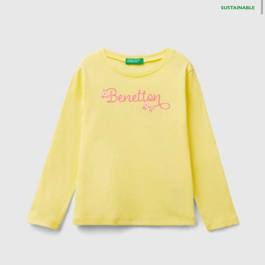 Toddler Girl Long Sleeve Yellow T-Shirt with Glittery Logo