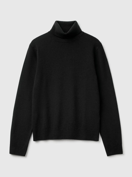 BLACK TURTLENECK SWEATER IN PURE MERINO WOOL