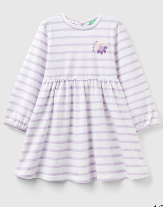Toddler Girl Purple and White Striped Cotton Dress