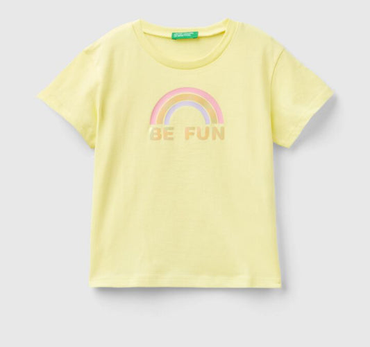 Toddler Girl Yellow Top with Rainbow Print