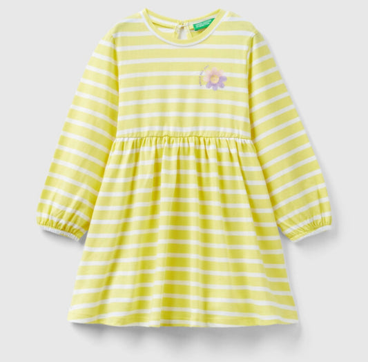 Toddler Girl Yellow and White Striped Dress in Cotton
