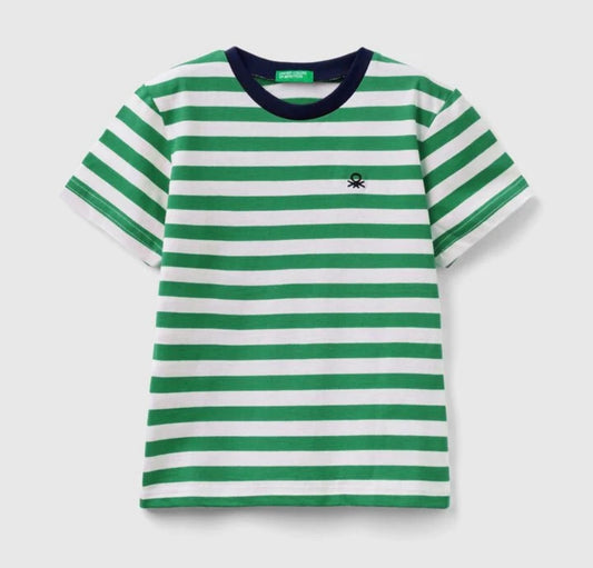 Toddler Boy Green and White Striped T-Shirt