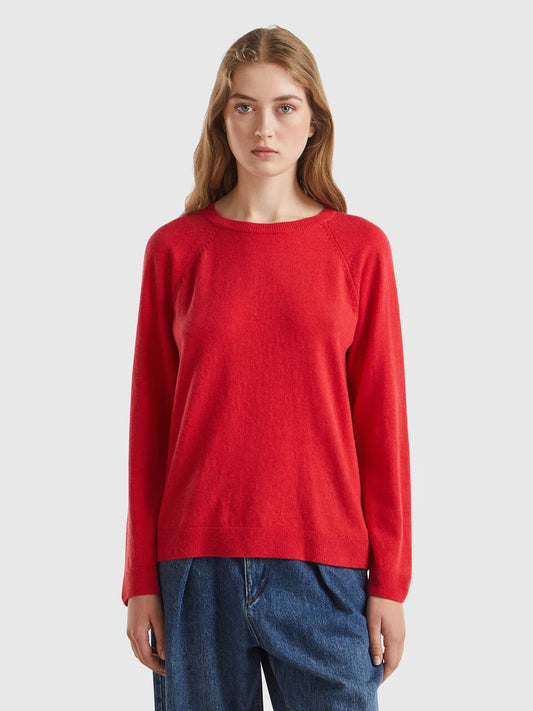 WOMENS CREW NECK JUMPER WITH CASHMERE BLEND