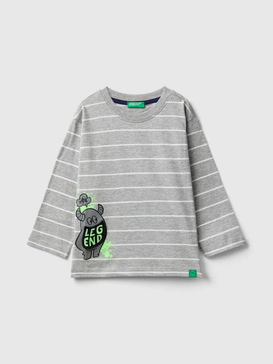 KID BOY STRIPED T-SHIRT WITH APPLIQUÉ