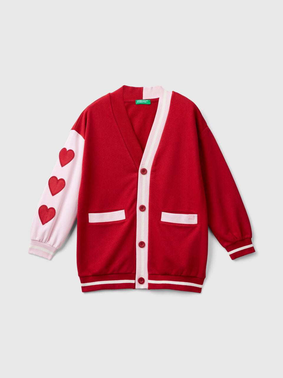 FLEECE CARDIGAN WITH HEART PATCHES