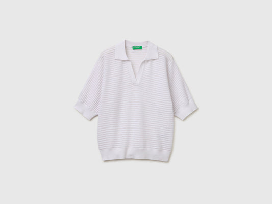 Perforated polo shirt in linen blend
