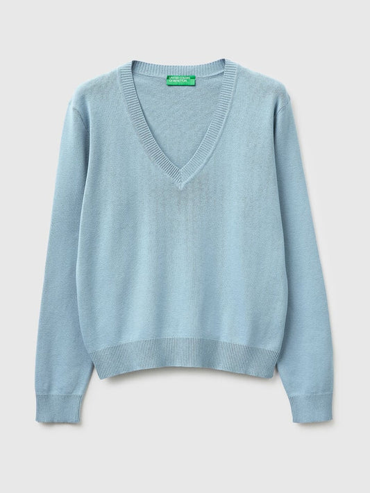 V-neck sweater in tricot cotton