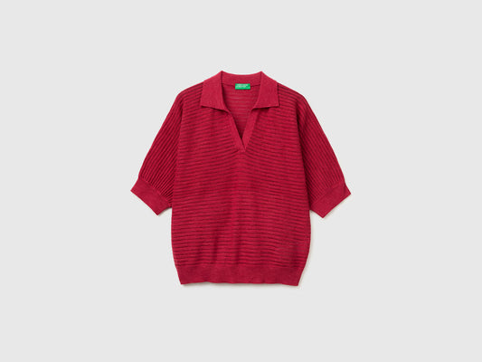 Perforated polo shirt in linen blend