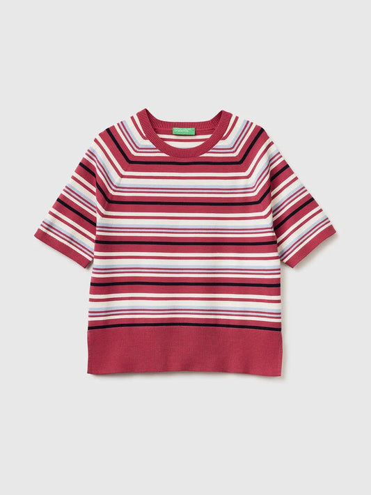 Striped short-sleeved sweater