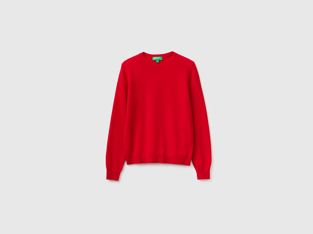 red crew neck sweater in pure Merino wool